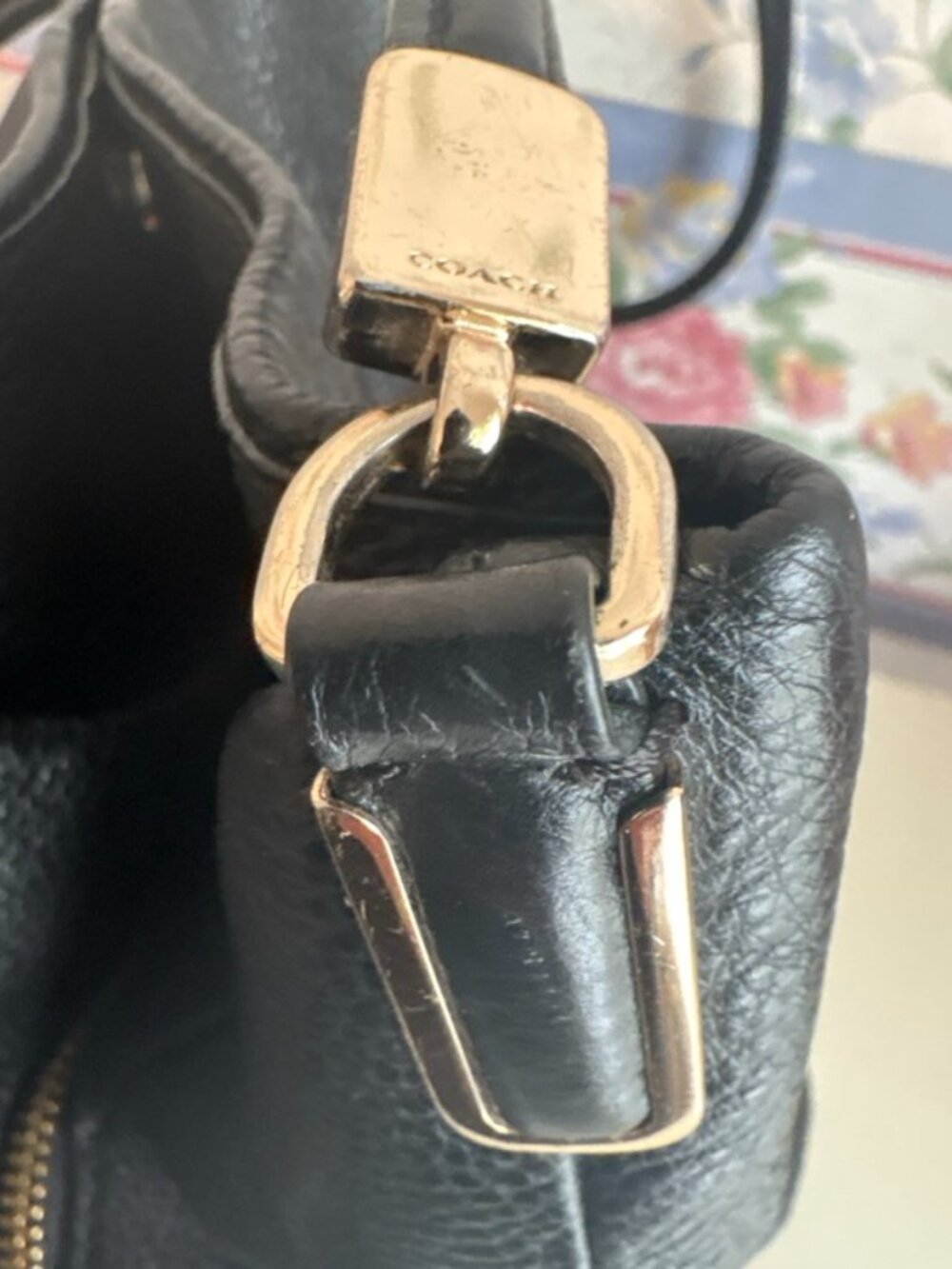 Coach Hallie Shoulder Bag Black Pebbled Leather with Gold Hardware - Picture 9 of 16